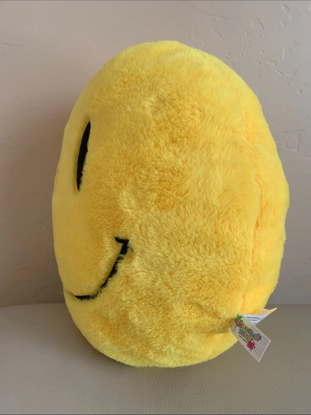14” Yellow Smiley Face Plush Stuffed Pillow Toy